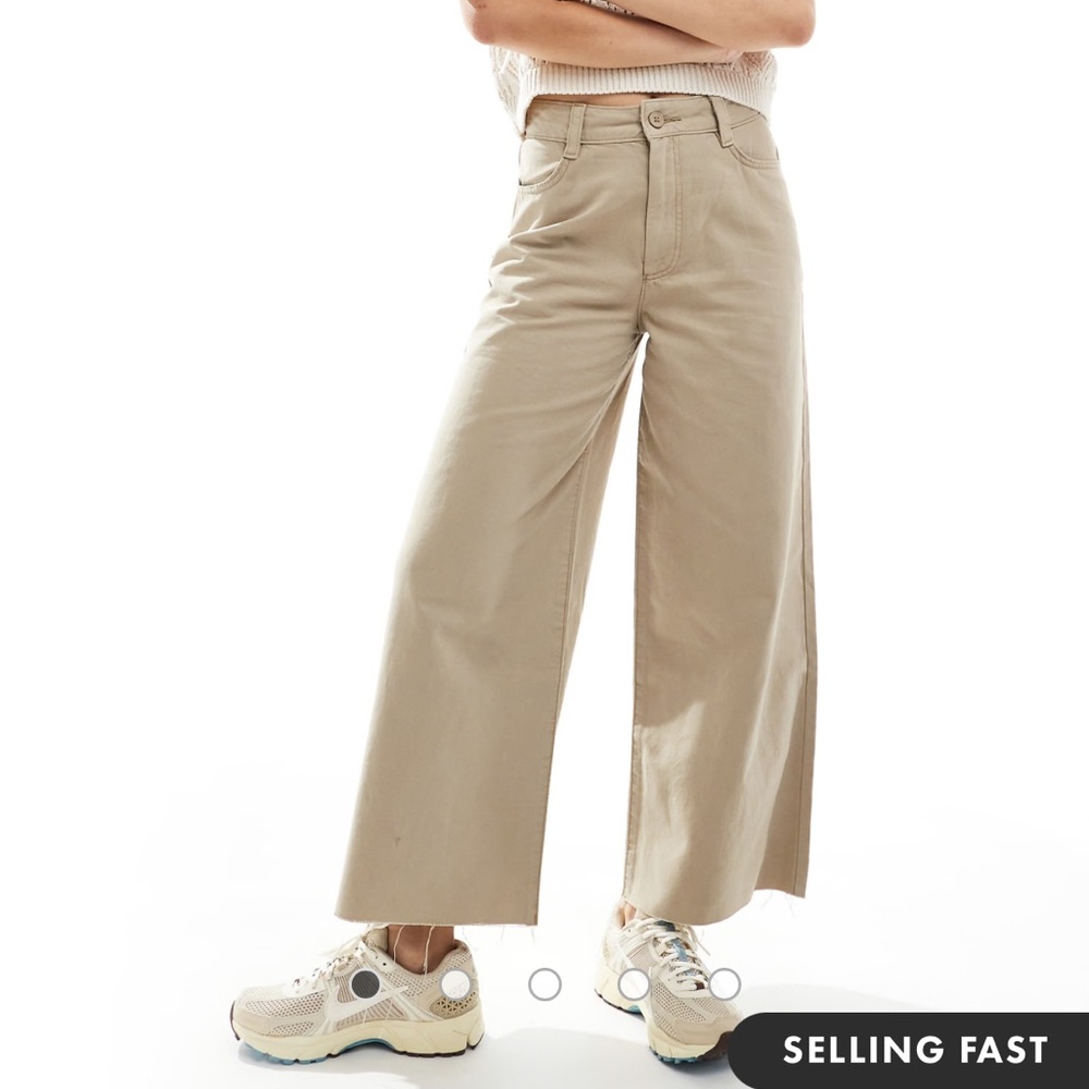 ASOS DESIGN cropped wide leg pants with raw hem in stone size 16 uk